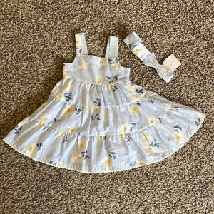 Joie Blue Floral Dress with Marching Bow Headband, NWT, size 2T